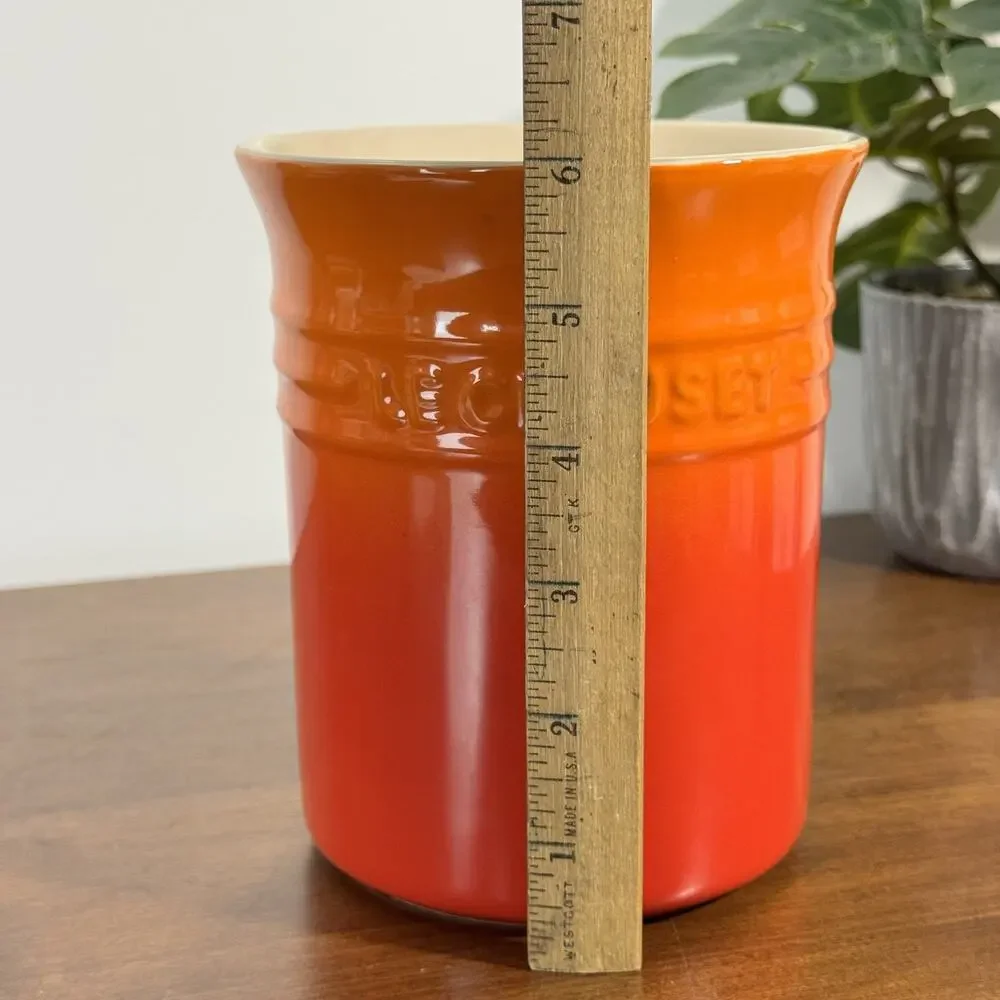 Le Creuset Volcanic Orange Utensil Crock Holder Stoneware Kitchen Tool Caddy